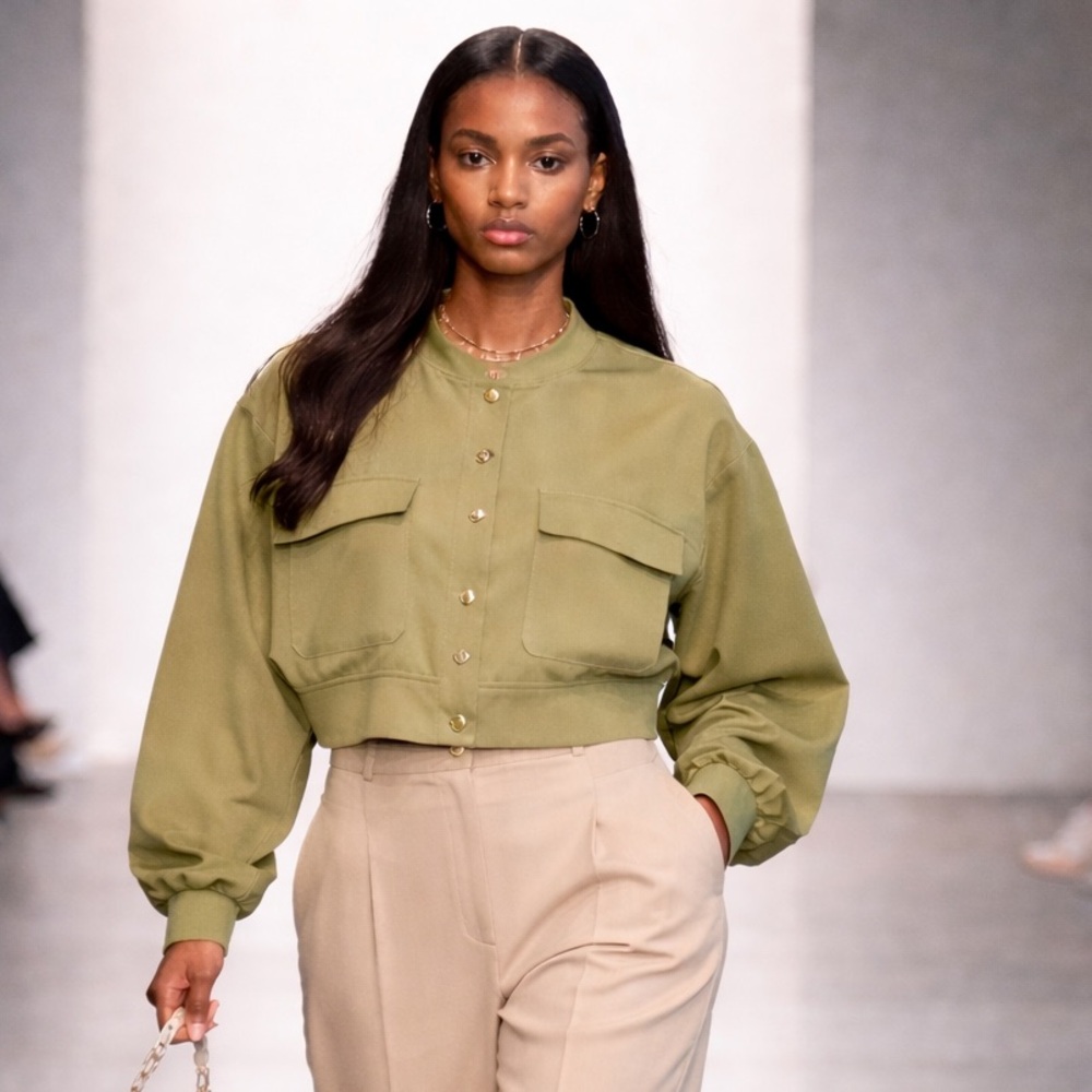 Michael Michael Kors Olive Green Cropped Jacket Gold Buttons